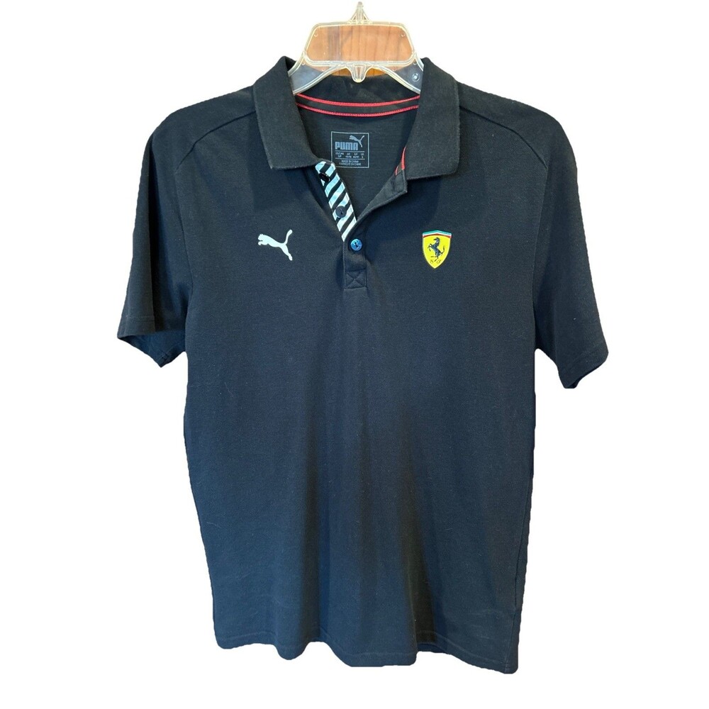 Puma Ferrari Polo Shirt Mens Small Black F1 Racing Scuderia Motorsport Logo